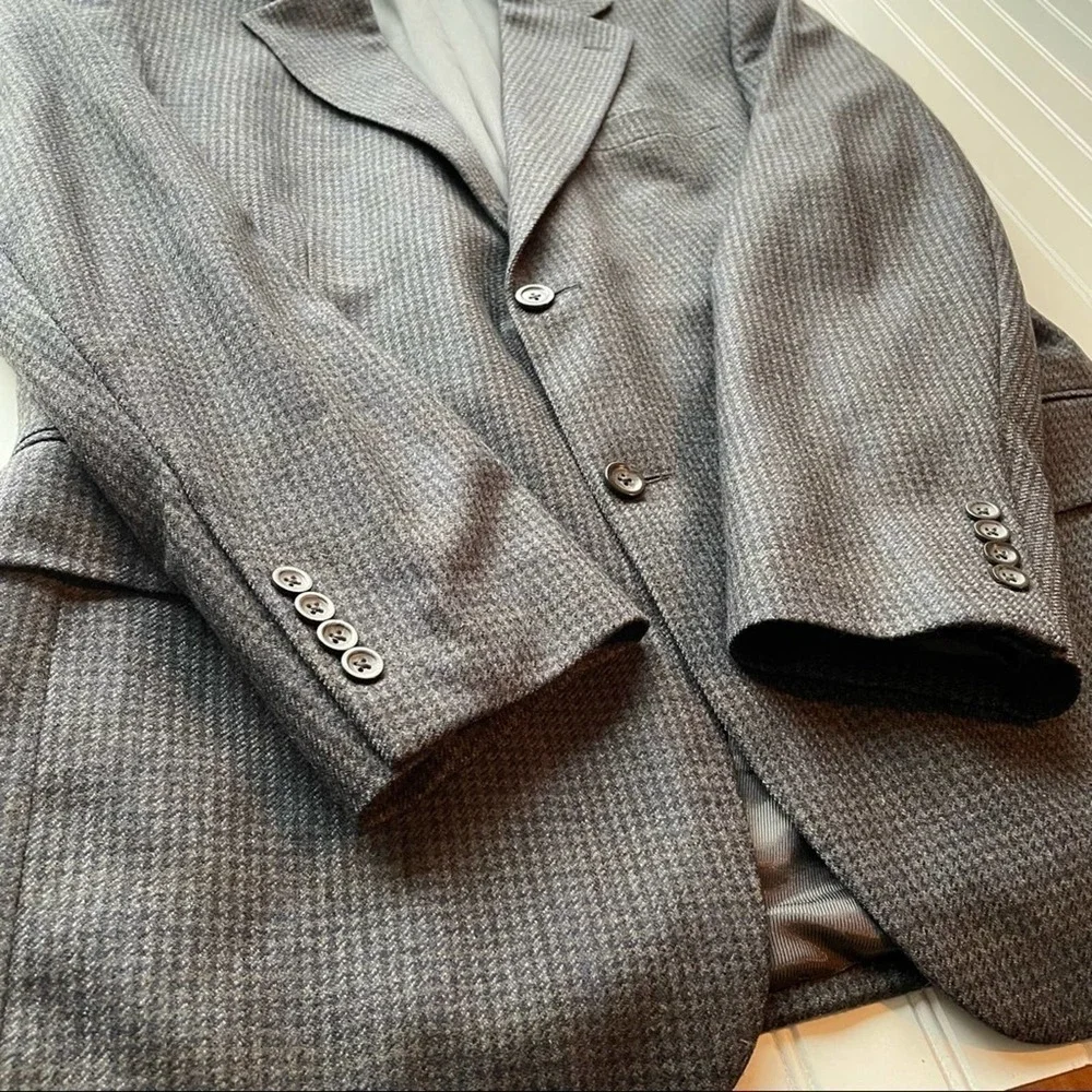 Oscar de la Renta Suit Jacket Blazer Sport Coat Gray Blue 42R Workwear